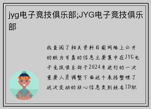 jyg电子竞技俱乐部;JYG电子竞技俱乐部